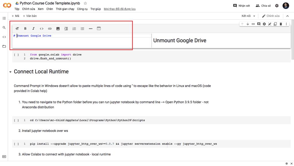 colab template code snippet