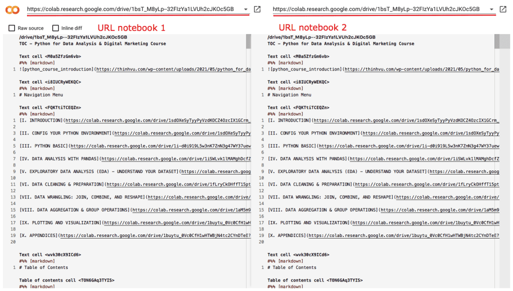 google colab diff notebook