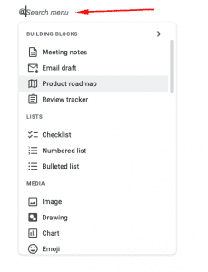 google docs search menu