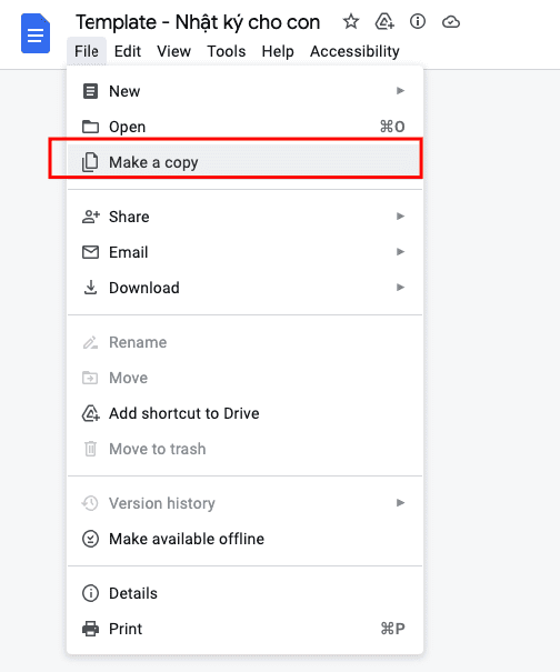 google docs tao ban sao