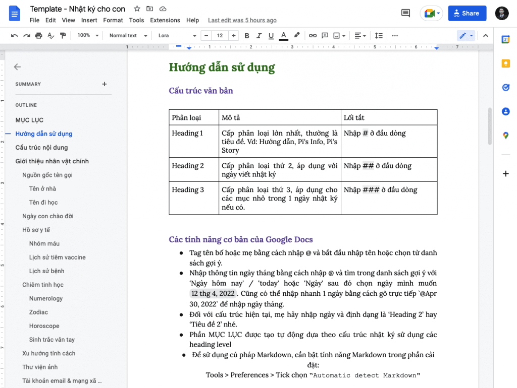 Viết nhật ký cho con trên Google Docs