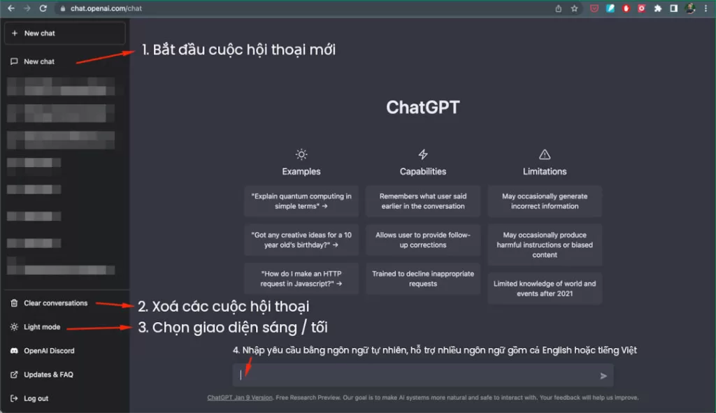 Giao diện sử dụng ChatGPT