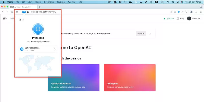 Sử dụng trình duyệt Opera với tính năng VPN để đăng ký ChatGPT ở Việt Nam
